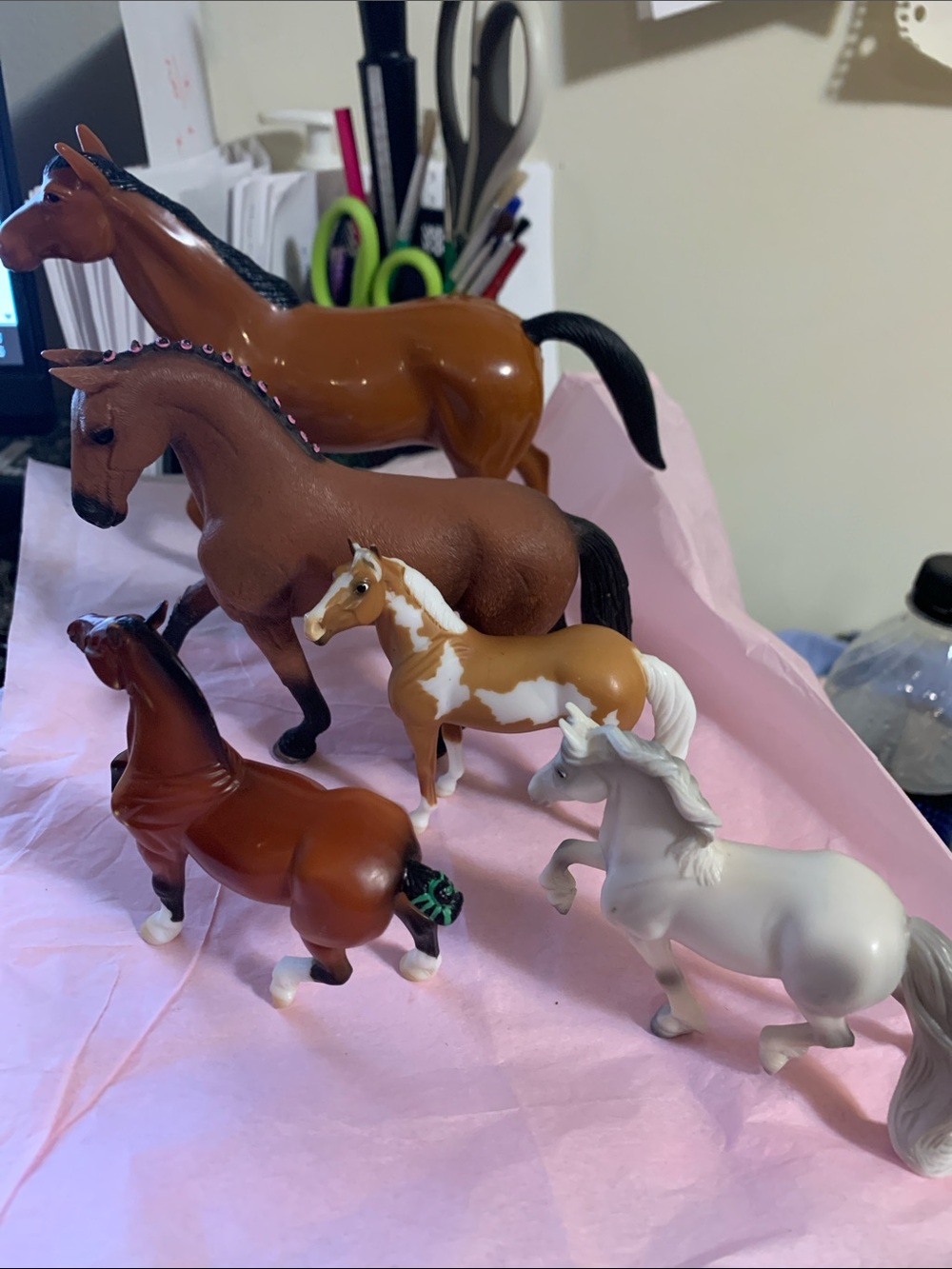 Assorted Horse Toy Figures - Brown, White, Chestnut